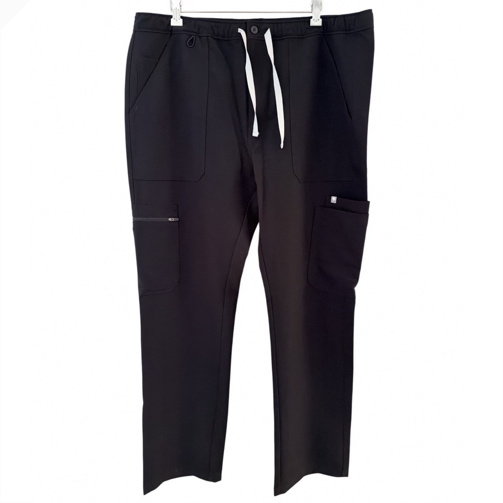 FIGS Mens XL Technical Collection Cargo Scrub Pants Black Drawstring Zip Up